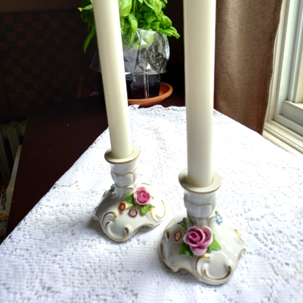 Vintage Dresden hand painted candle sticks